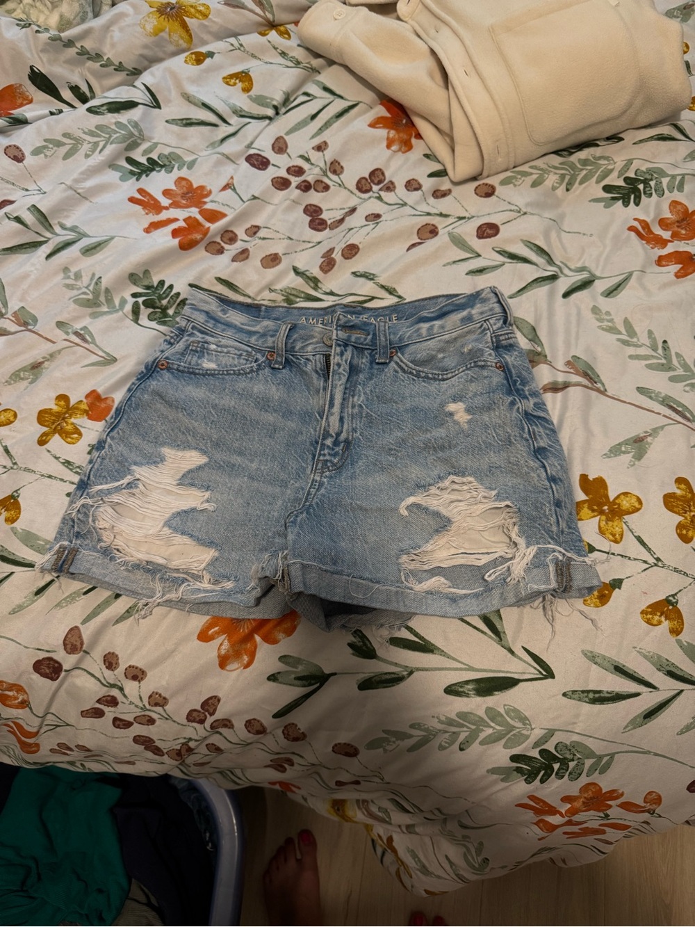 American Eagle Outfitters Light Wash Distressed Denim Shorts